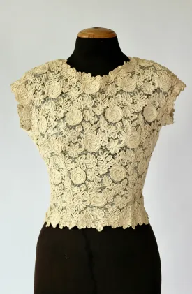 1950s Vintage Ivory/Sand Lace Top // Size M/L