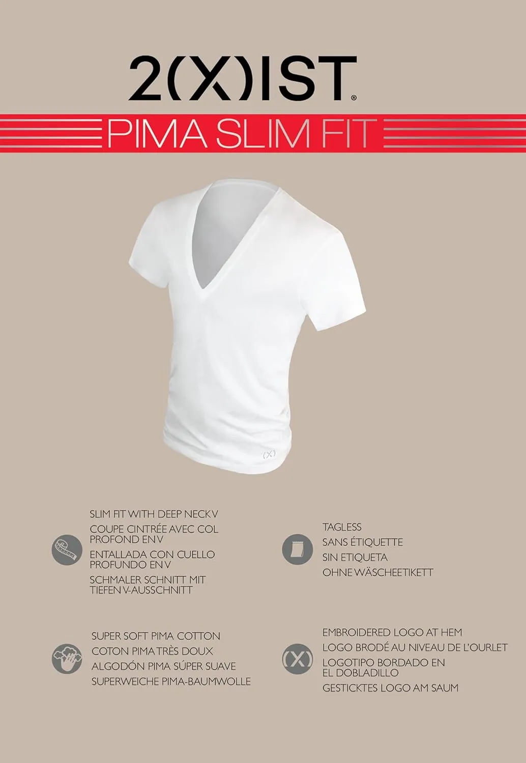 2(X)IST Men's Pima Cotton Slim Fit Deep V-Neck T-Shirt