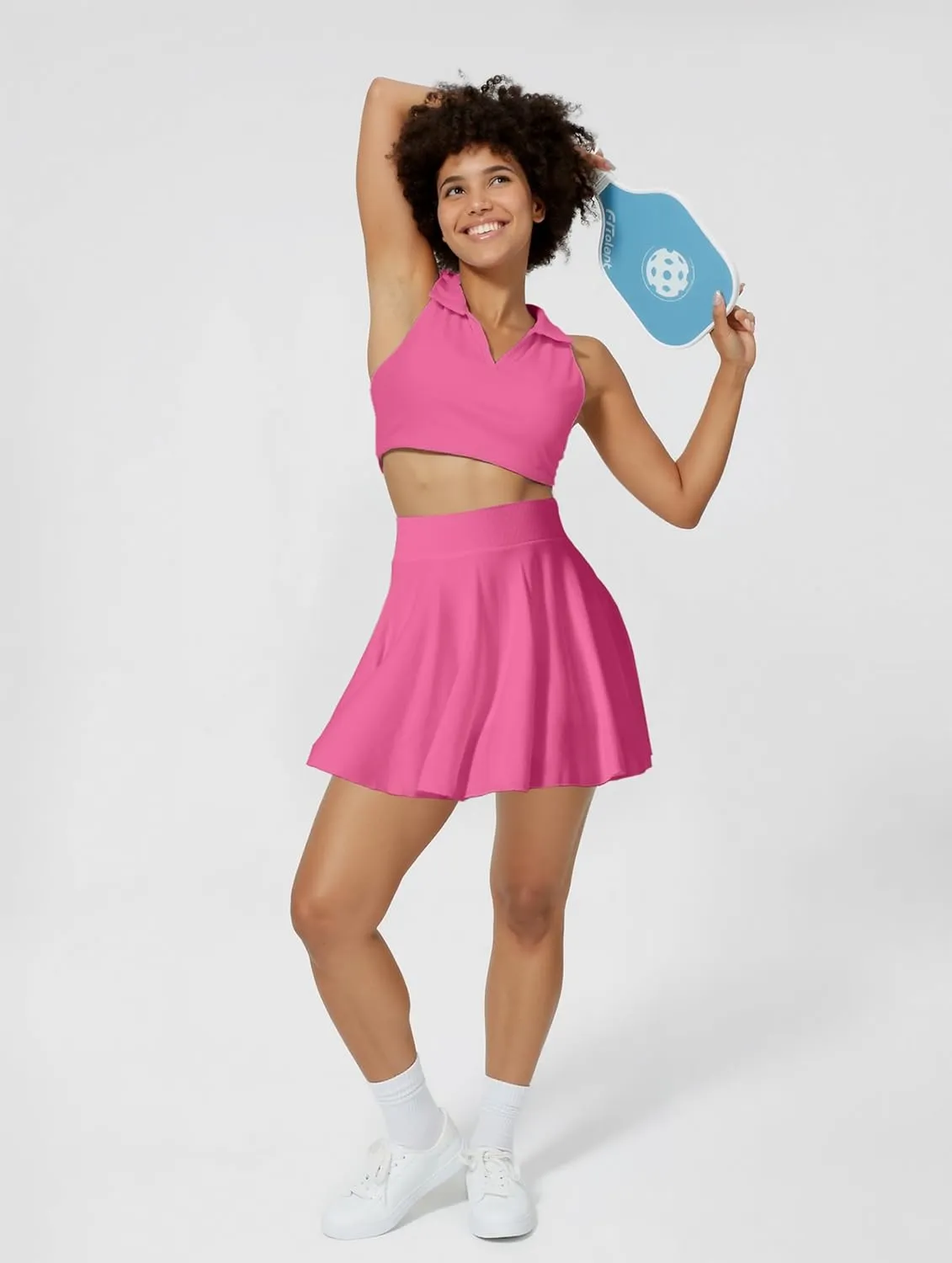 AJISAI Seamless Tennis Skirt for Women Pleated Athletic Skirts with Shorts Pockets High Waisted Golf Skort for Workout