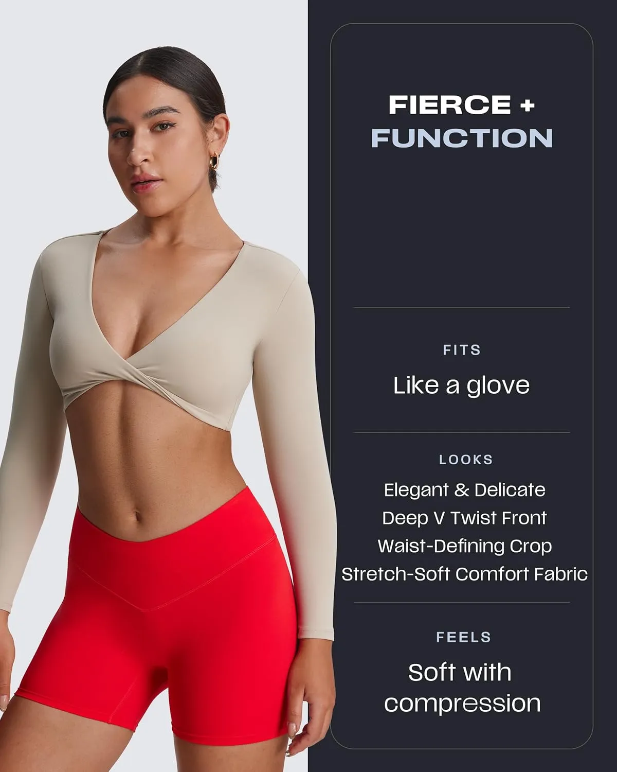 Aoxjox Long Sleeve Crop Tops for Women Sienna Twist Deep V Workout Cropped T Shirt Top