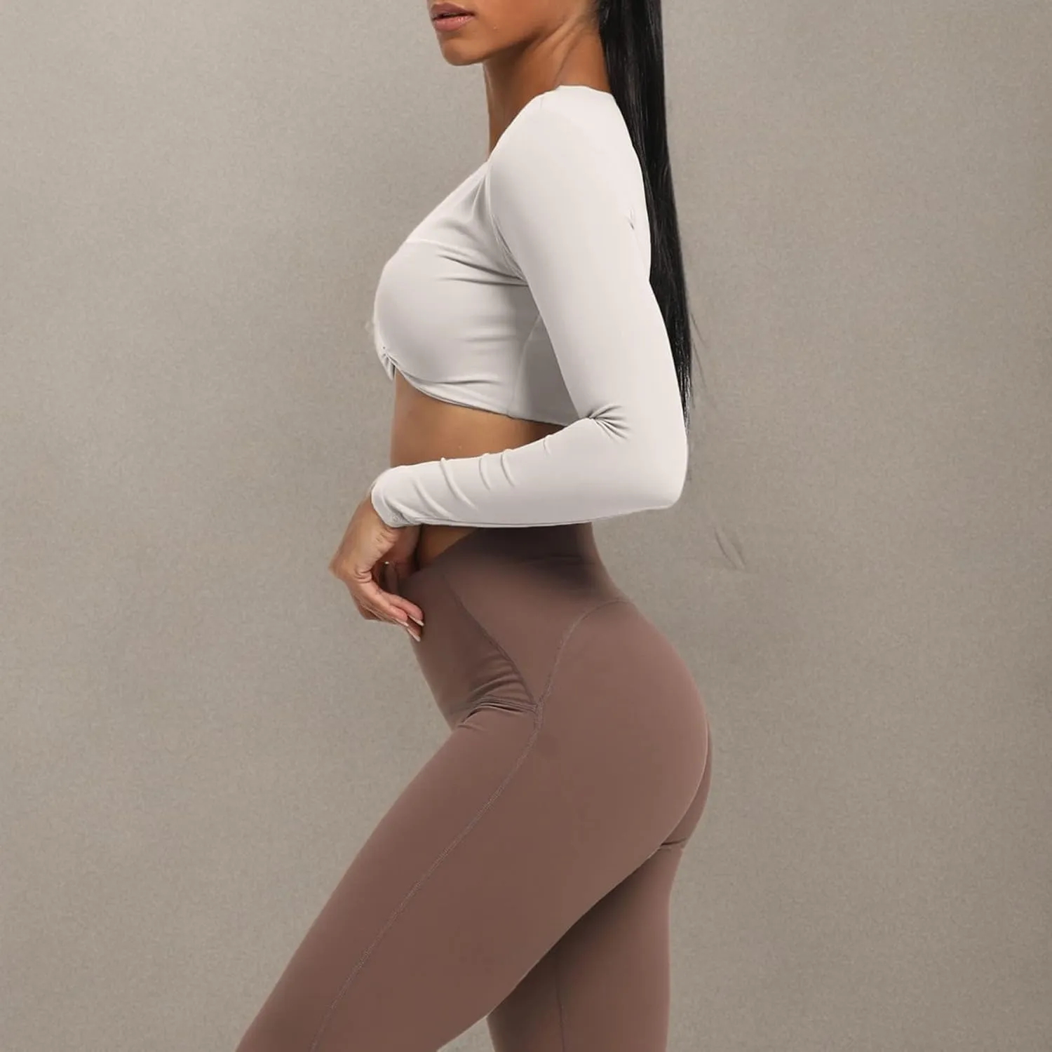 Aoxjox Long Sleeve Crop Tops for Women Sienna Twist Deep V Workout Cropped T Shirt Top