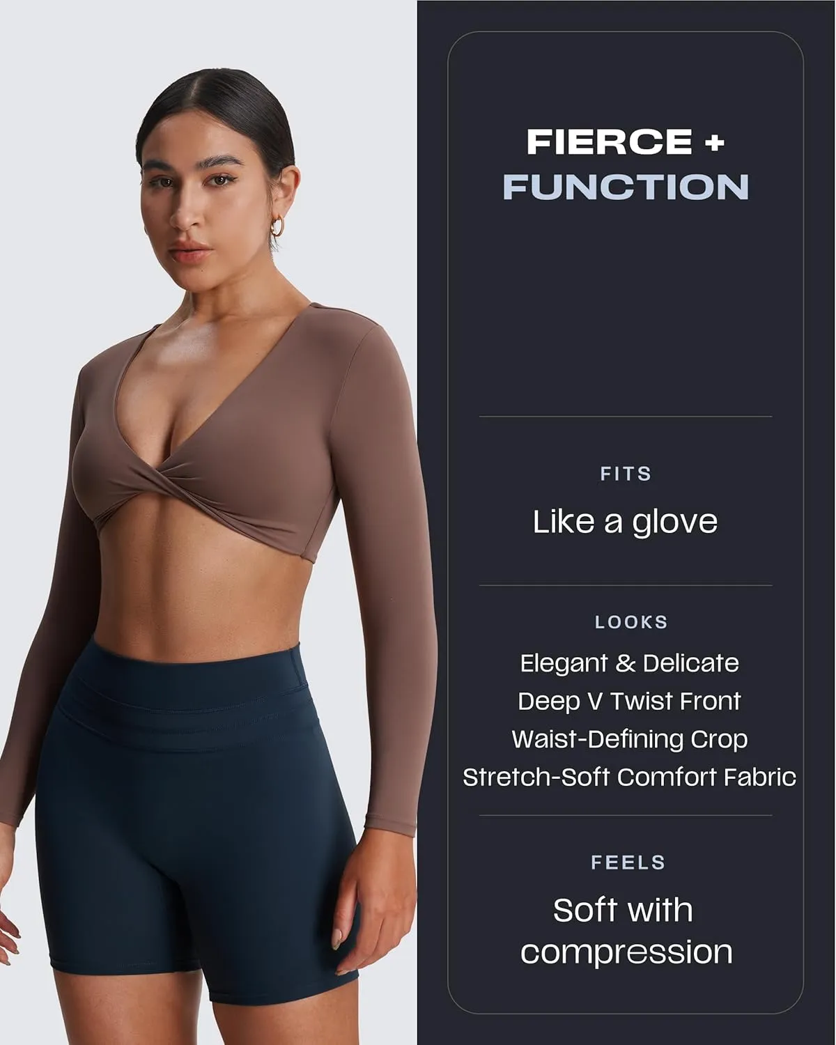 Aoxjox Long Sleeve Crop Tops for Women Sienna Twist Deep V Workout Cropped T Shirt Top
