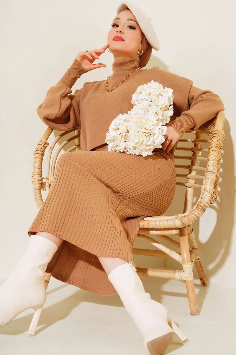 BNG Women Fisherman Collar Sweater Cardigan Knitwear Set Mink - Clermont