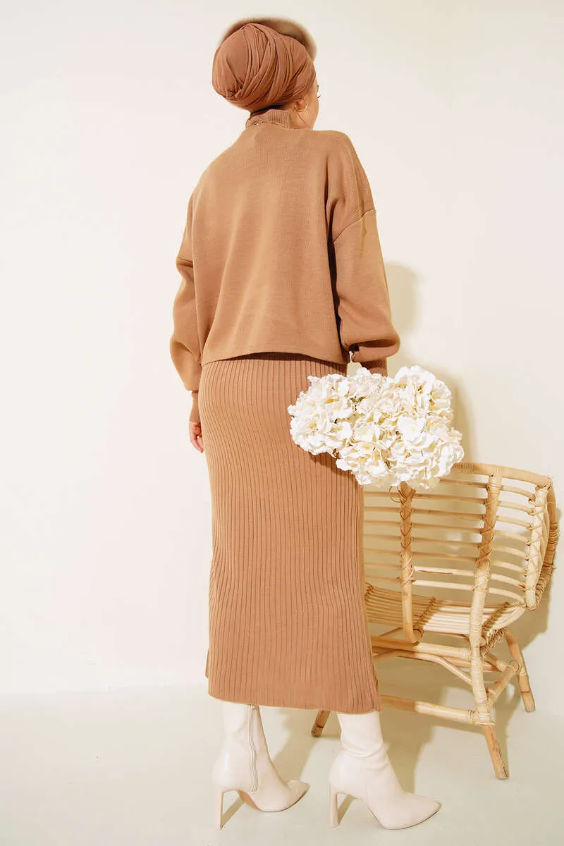 BNG Women Fisherman Collar Sweater Cardigan Knitwear Set Mink - Clermont