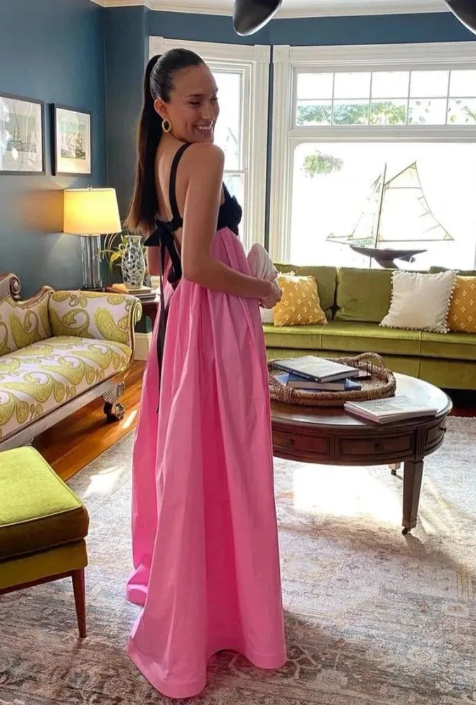 Boho Beach Maxi Dress - Pink Spaghetti Strap - Backless Bow Tie Loose Slip Long Dress
