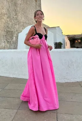 Boho Beach Maxi Dress - Pink Spaghetti Strap - Backless Bow Tie Loose Slip Long Dress