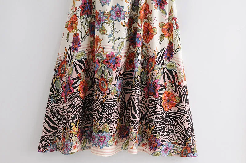 Boho Maxi Dress, Strappy, Black White Flower Zebra