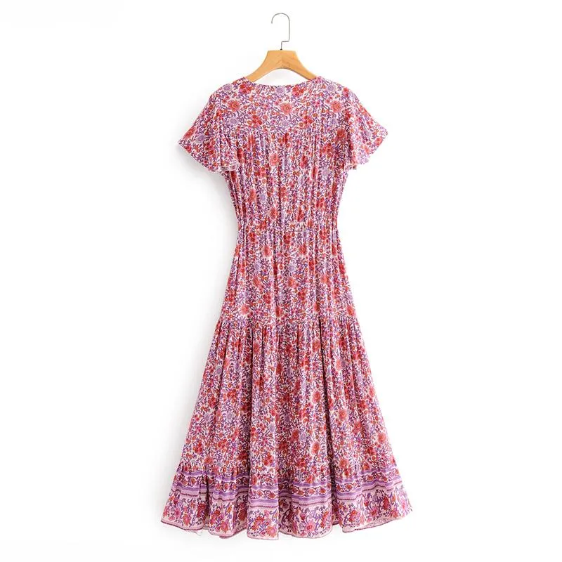 Boho Maxi Dress, Sundress, Pink Purple Rose