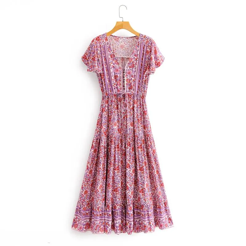 Boho Maxi Dress, Sundress, Pink Purple Rose