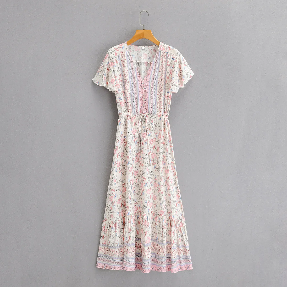Boho Midi Dress, Sundress, Pink Blush Rose