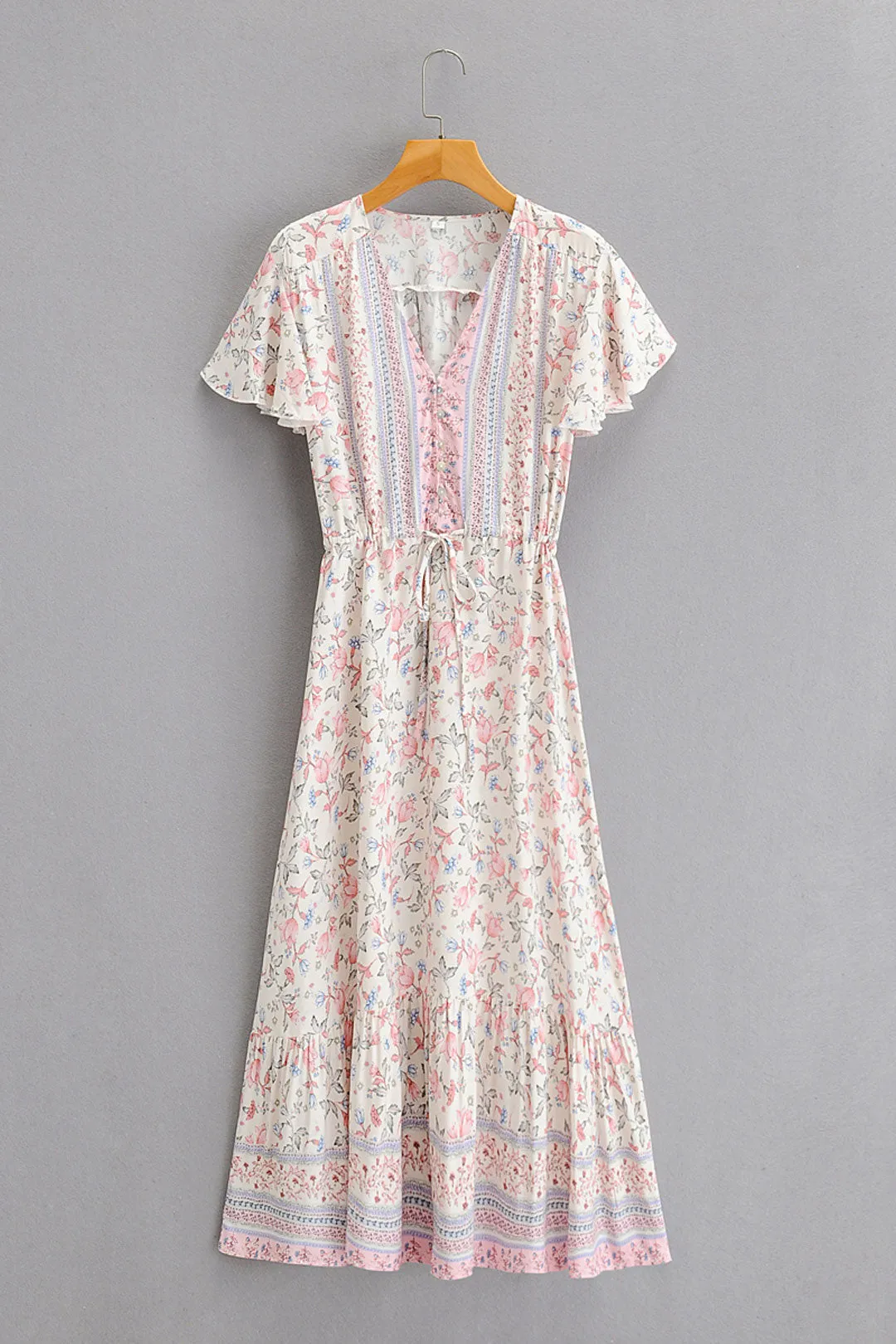 Boho Midi Dress, Sundress, Pink Blush Rose
