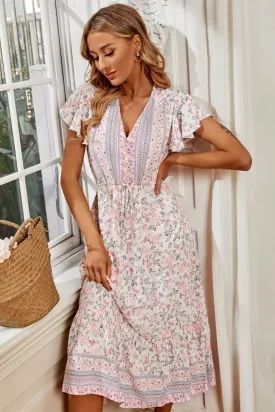 Boho Midi Dress, Sundress, Pink Blush Rose