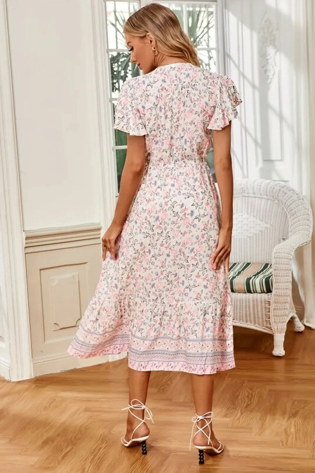 Boho Midi Dress, Sundress, Pink Blush Rose