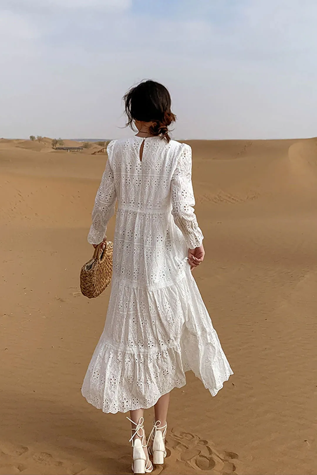 Boho Mini Dress, Boho Vintage Lace Dress, Vivein White, Pink and Beige