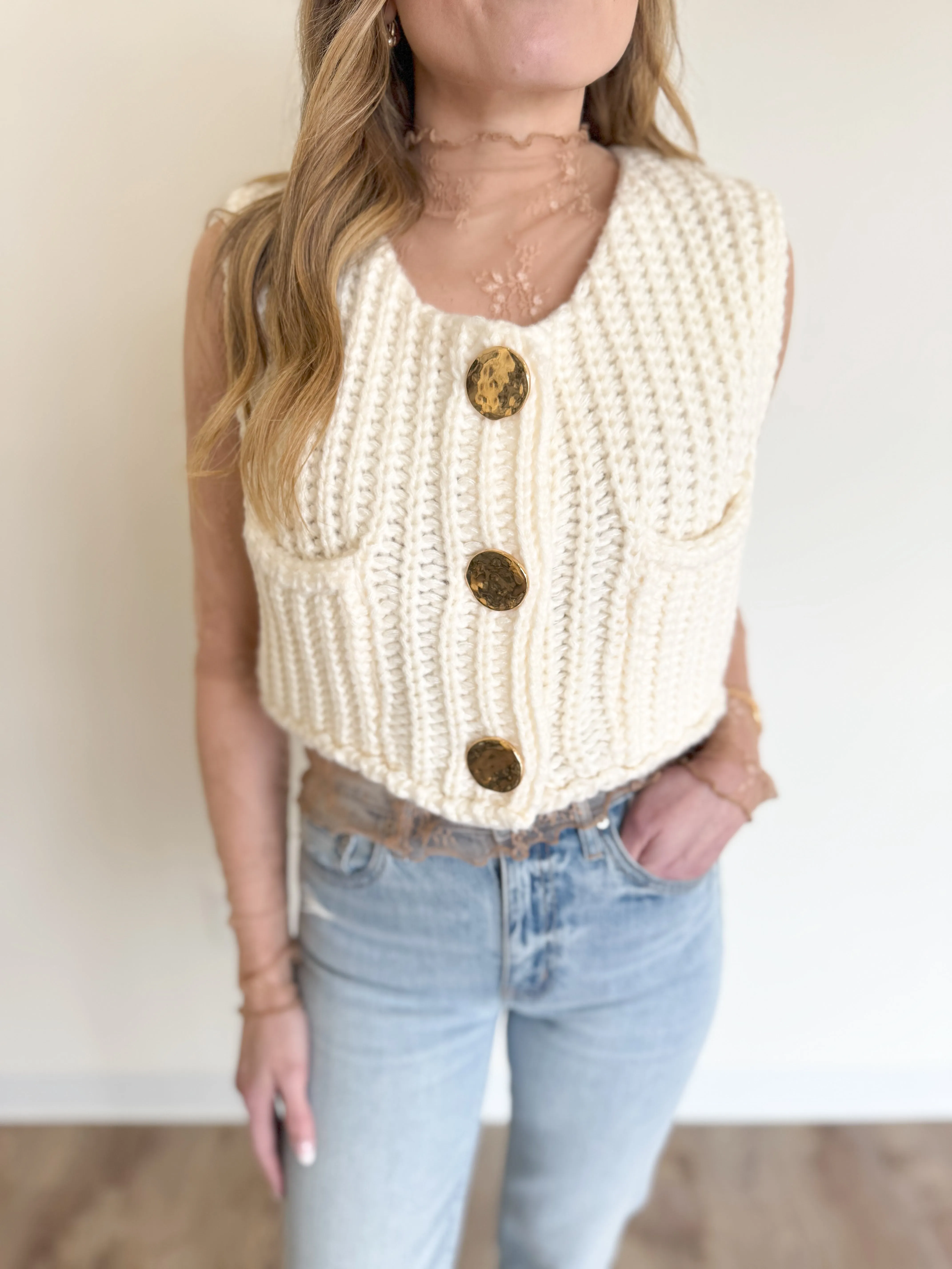 Bryce Crop Sweater Vest in Ivory