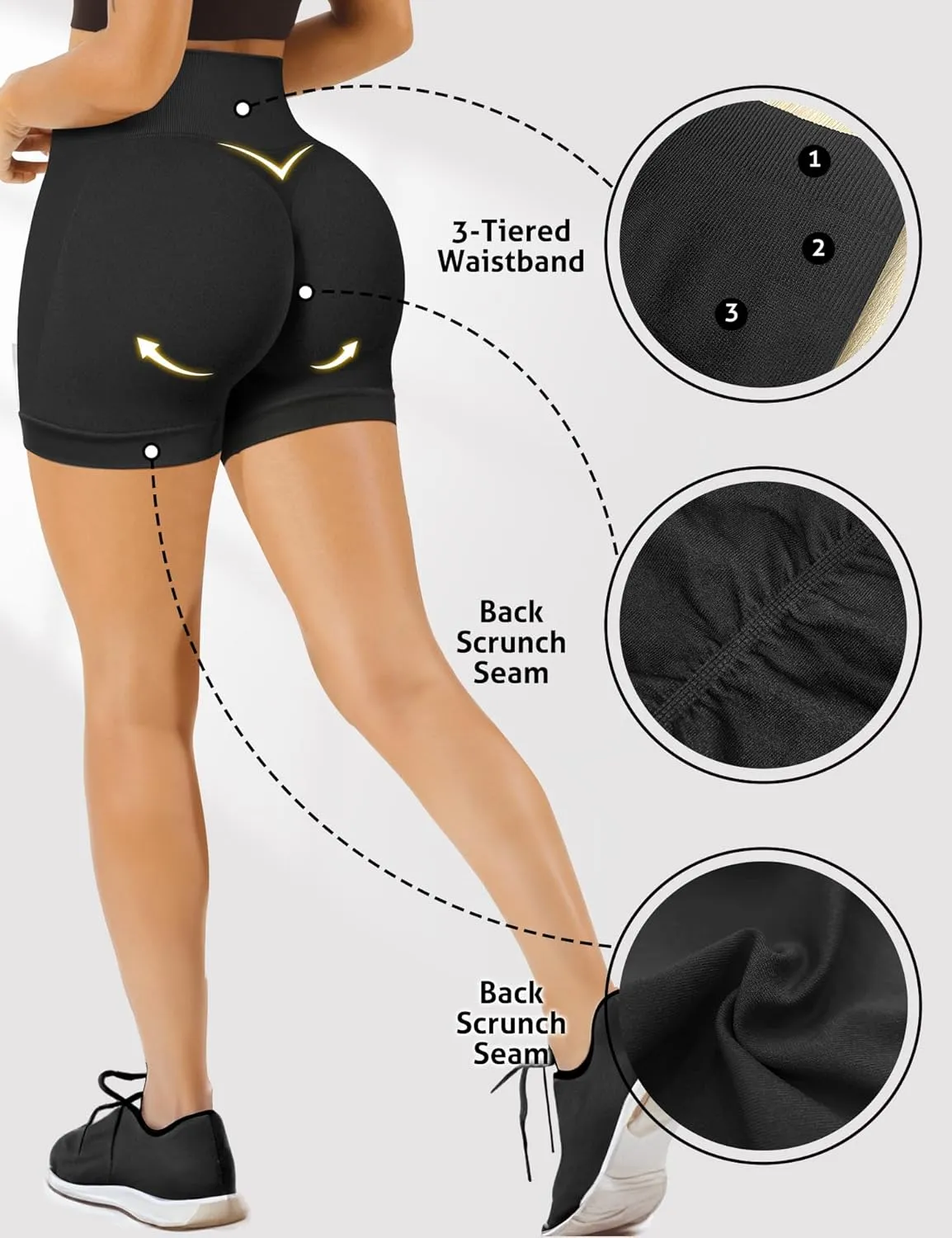 Buauty Gym Shorts Women, Seamless Yoga Workout Shorts, High-Waisted 3.6'' Scrunch Butt Booty Lifting Athletic Running Shorts