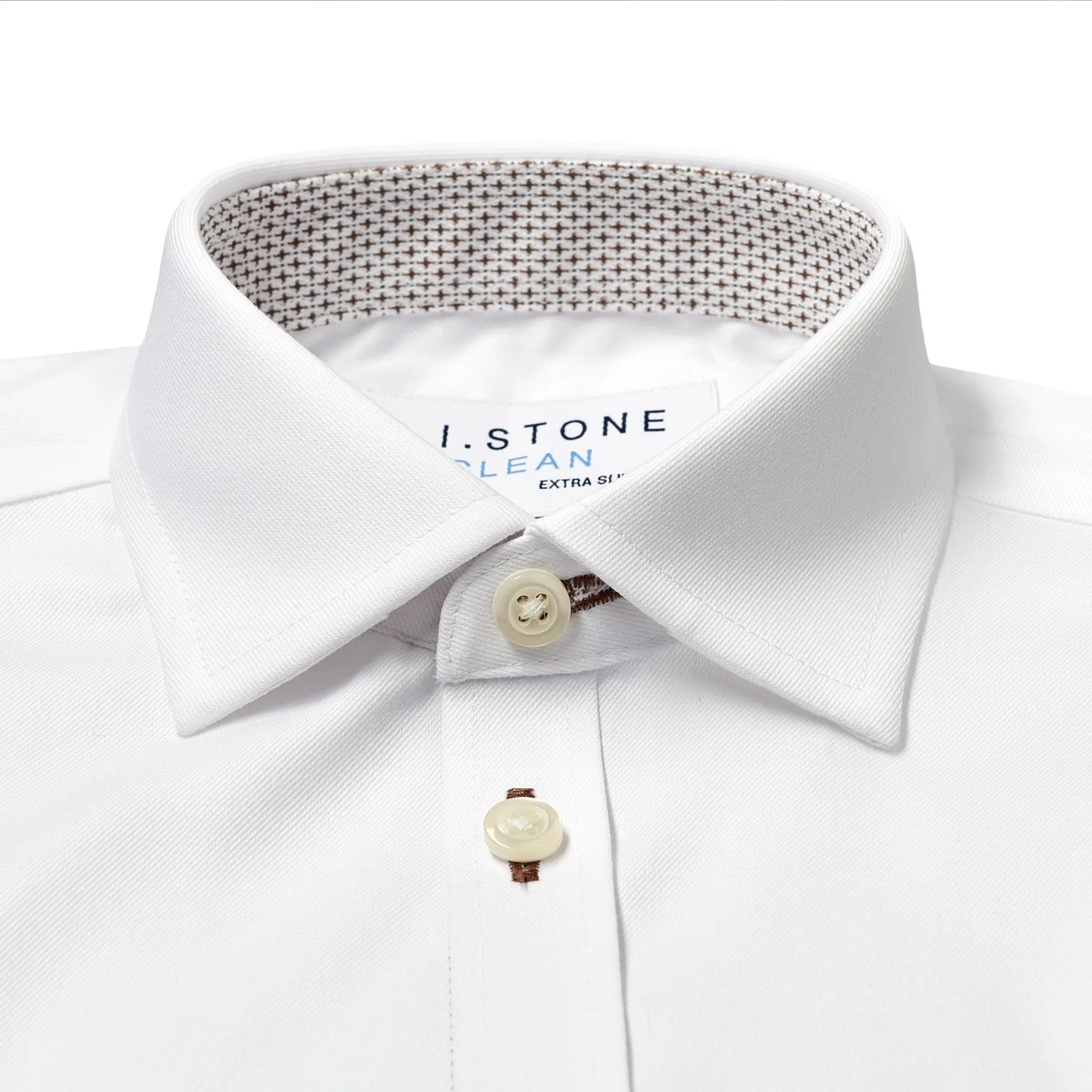 CLEAN Boy Twill NON IRON Cutaway Collar Shirt Short Sleeves With Espresso Contrast Fabric