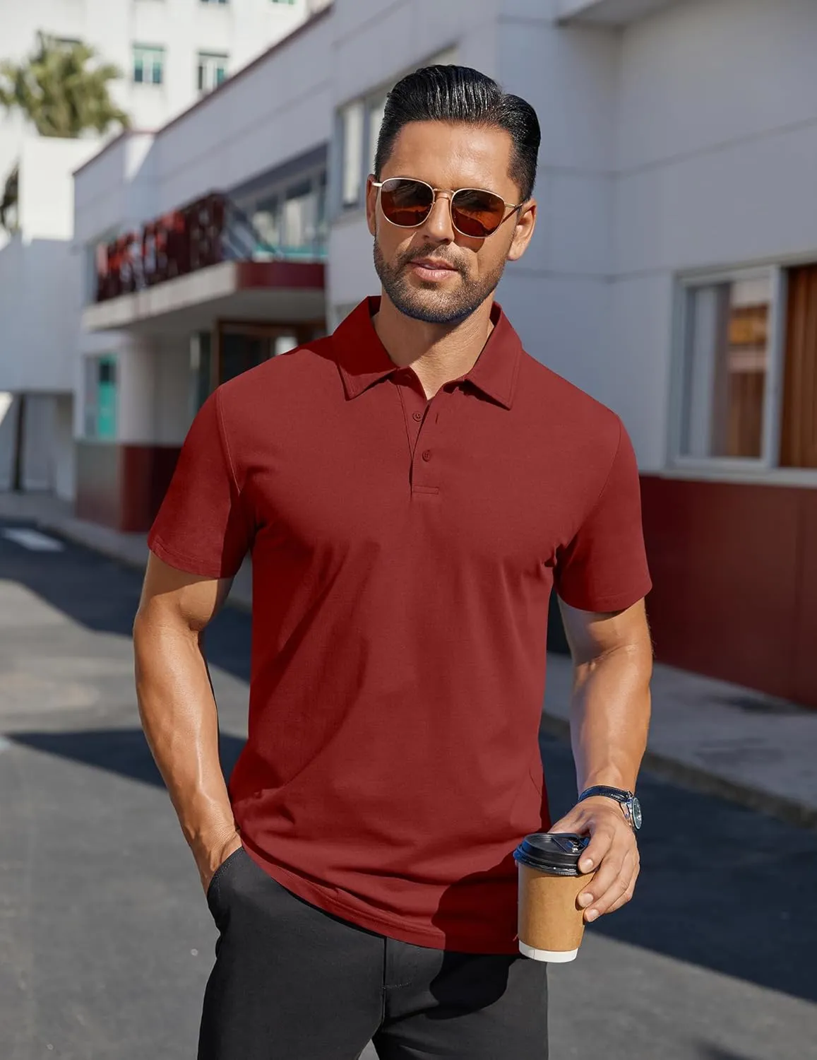 COOFANDY Men's Polo Shirts Short Sleeve Moisture Wicking Golf Shirt Fashion Casual Collared T-Shirt