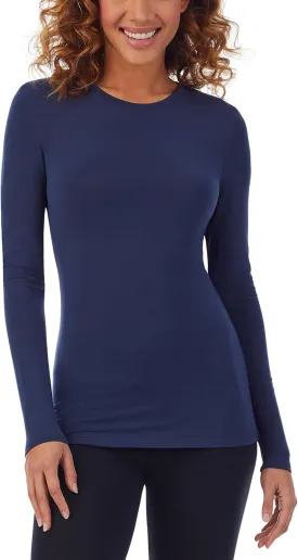 Cuddl Duds Women's Softwear with Stretch Long Sleeve Crew Neck Top -Layering Top with Smooth Fabrication, Body-Hugging Fit, Dress Blues, Small