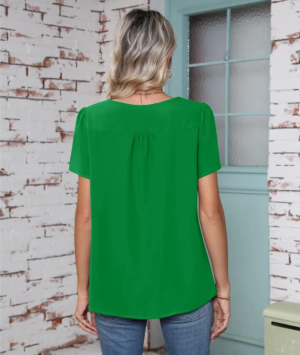 CZYINXIAN Women's Summer Casual Short Sleeve Blouse Dressy Round Neck Business Chiffon Top Shirt