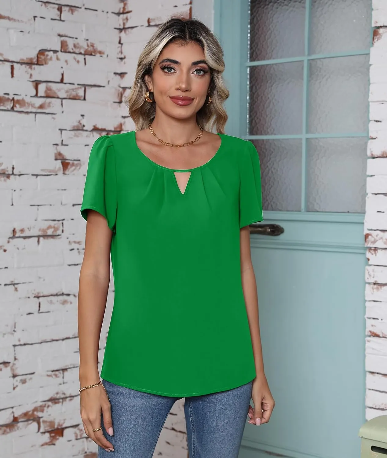 CZYINXIAN Women's Summer Casual Short Sleeve Blouse Dressy Round Neck Business Chiffon Top Shirt