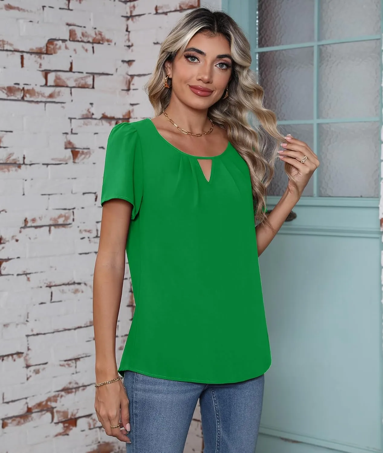 CZYINXIAN Women's Summer Casual Short Sleeve Blouse Dressy Round Neck Business Chiffon Top Shirt