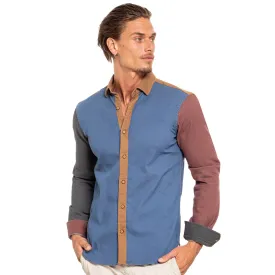 Denim Sections Stretch Button Down Shirt - Light