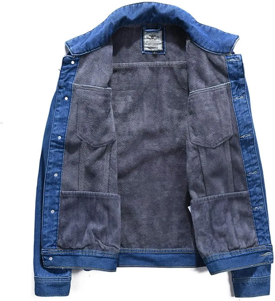ebossy Men's Sherpa Denim Trucker Jacket Thermal Fleece Lined Jean Jacket