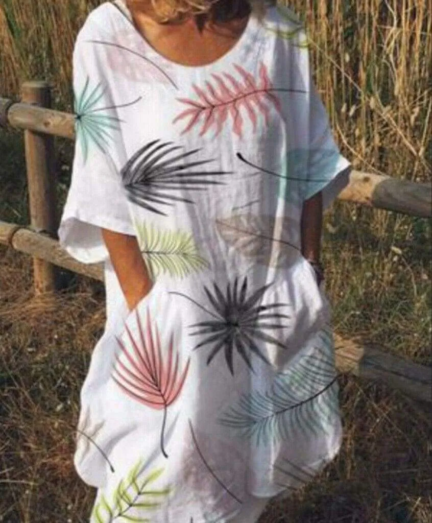 FashionSierra - Women Boho Maxi Beach Dress Ladies Fashion Loose Half-Sleeve Summer Casual Loose Long Sundress Plus Size