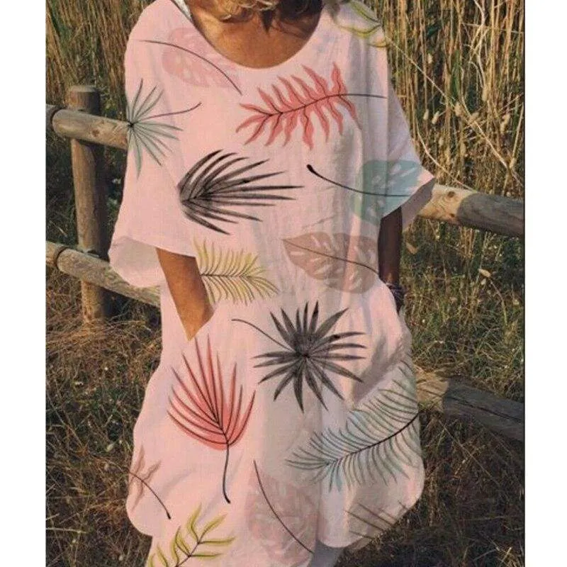 FashionSierra - Women Boho Maxi Beach Dress Ladies Fashion Loose Half-Sleeve Summer Casual Loose Long Sundress Plus Size