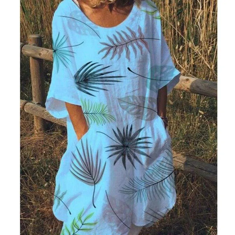FashionSierra - Women Boho Maxi Beach Dress Ladies Fashion Loose Half-Sleeve Summer Casual Loose Long Sundress Plus Size