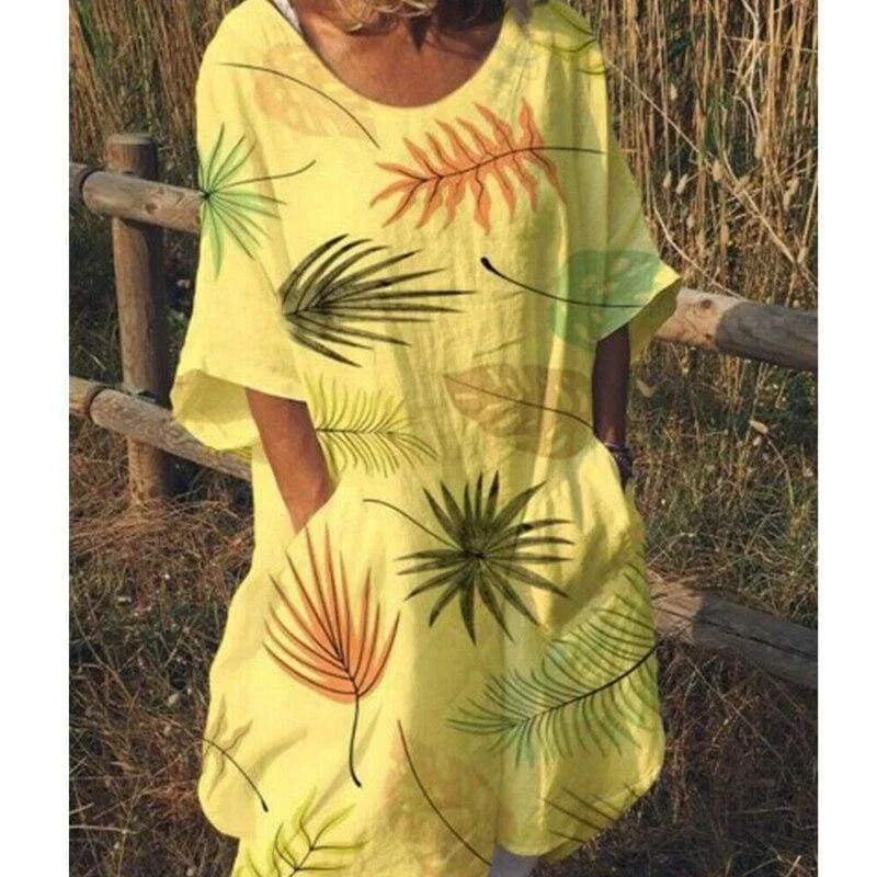 FashionSierra - Women Boho Maxi Beach Dress Ladies Fashion Loose Half-Sleeve Summer Casual Loose Long Sundress Plus Size