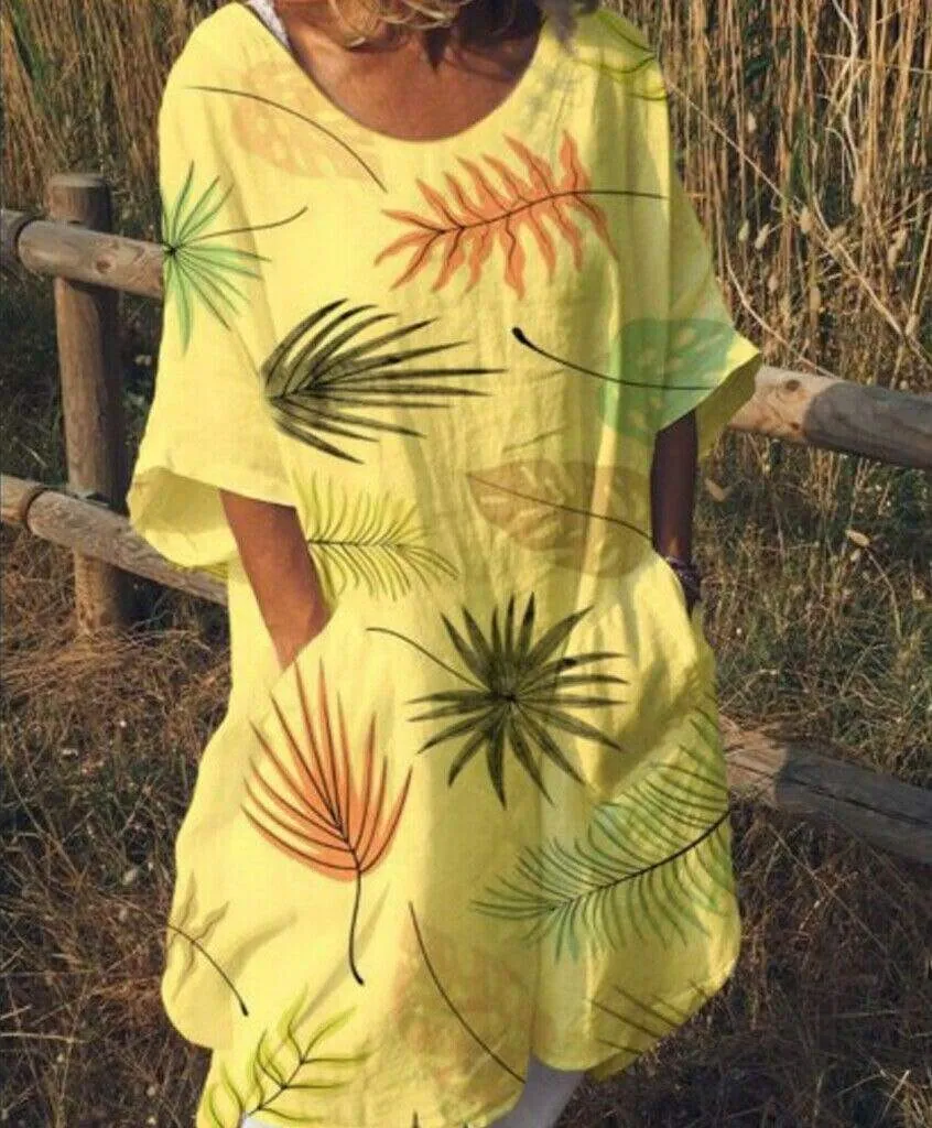 FashionSierra - Women Boho Maxi Beach Dress Ladies Fashion Loose Half-Sleeve Summer Casual Loose Long Sundress Plus Size