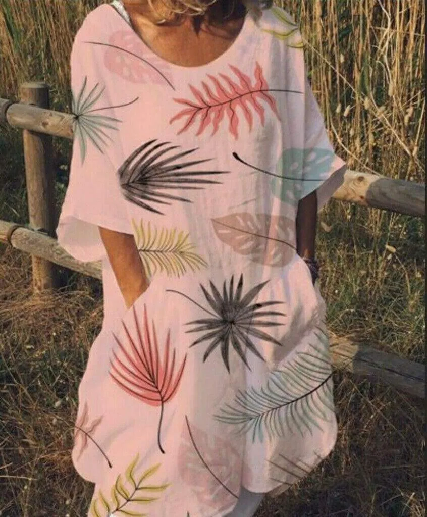 FashionSierra - Women Boho Maxi Beach Dress Ladies Fashion Loose Half-Sleeve Summer Casual Loose Long Sundress Plus Size