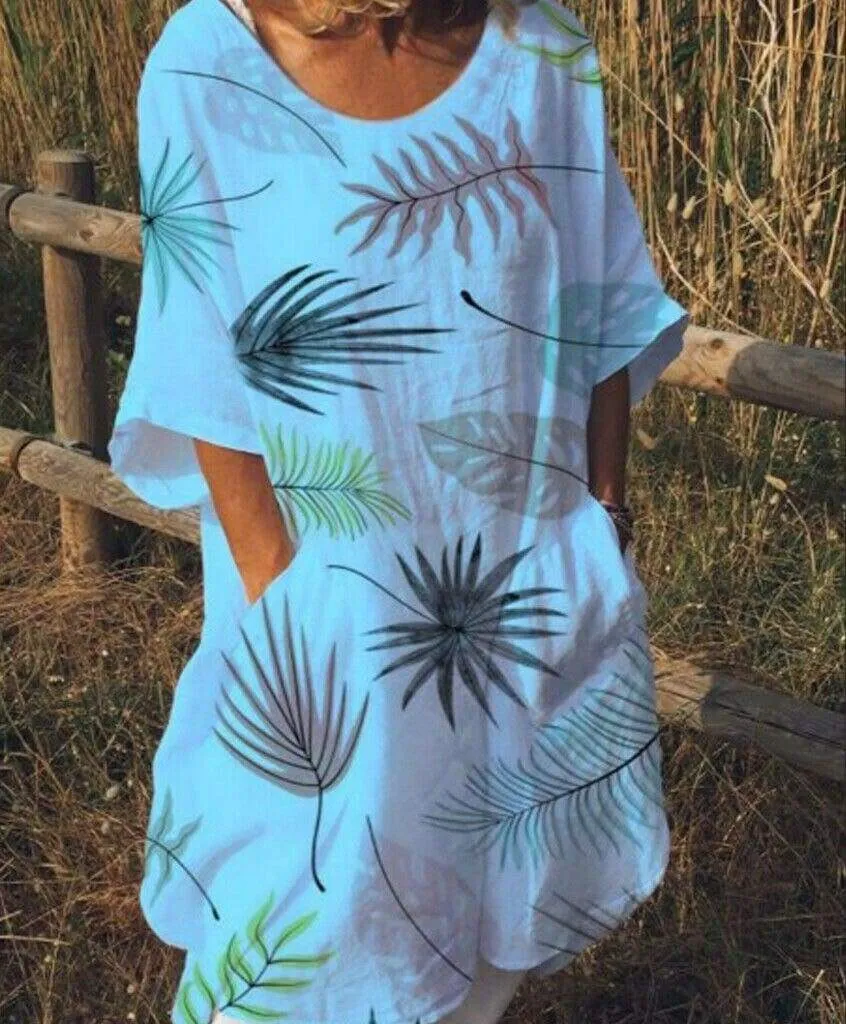 FashionSierra - Women Boho Maxi Beach Dress Ladies Fashion Loose Half-Sleeve Summer Casual Loose Long Sundress Plus Size