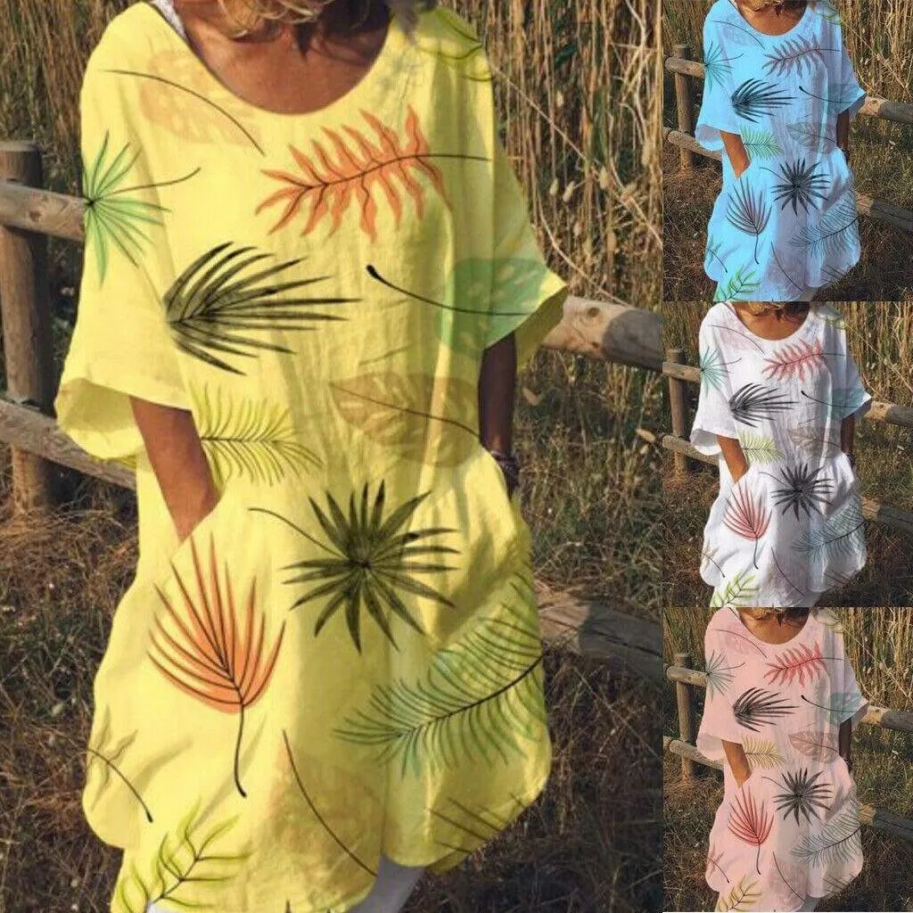 FashionSierra - Women Boho Maxi Beach Dress Ladies Fashion Loose Half-Sleeve Summer Casual Loose Long Sundress Plus Size