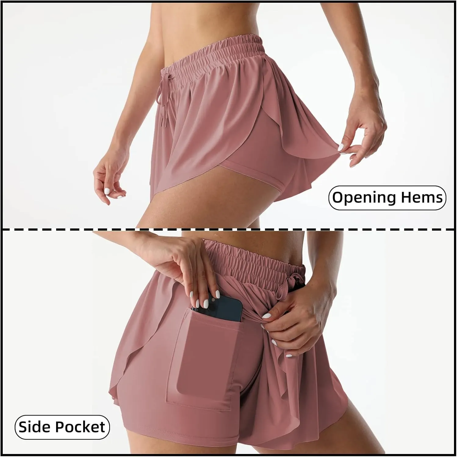 Flowy Athletic Shorts for Women Running Tennis Butterfly Shorts Girls 2-in-1 Double Layer Quick-Drying Comfy Shorts