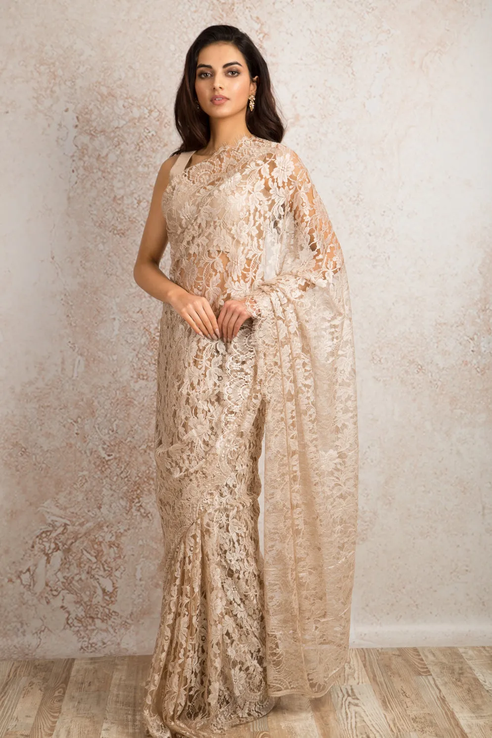 French Chantilly Lace Saree 21778G_6
