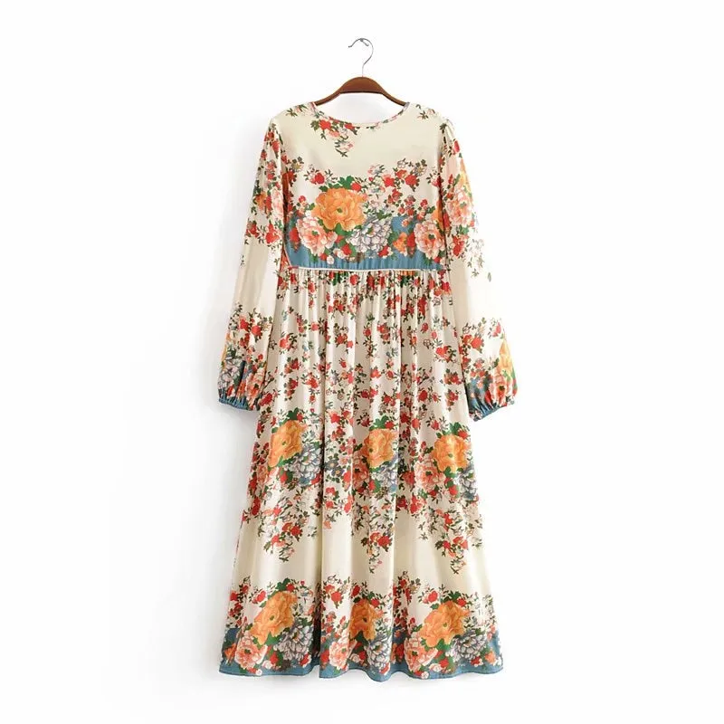 Gown Dress, Boho Maxi Dress, Loose Dress,  White Floral
