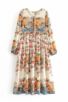 Gown Dress, Boho Maxi Dress, Loose Dress,  White Floral