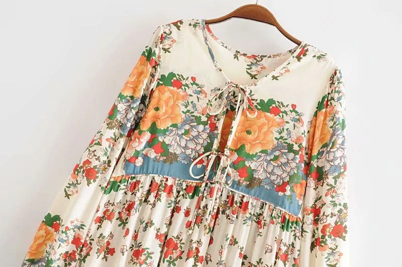 Gown Dress, Boho Maxi Dress, Loose Dress,  White Floral