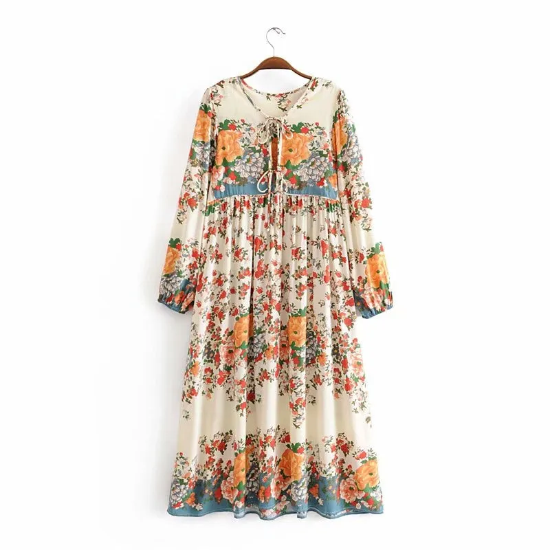 Gown Dress, Boho Maxi Dress, Loose Dress,  White Floral