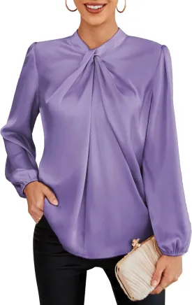 GRACE KARIN Women's Long Sleeve Shirts Mock Neck Casual Satin Blouse Tops for Business Office Work