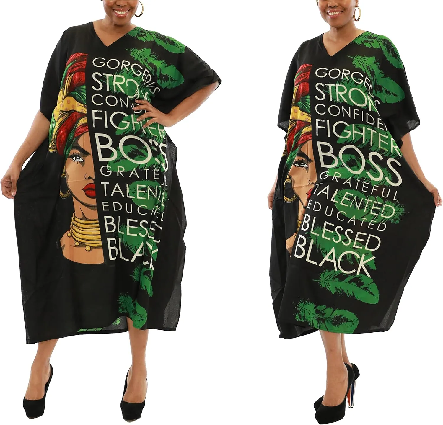 KARACHIC BY NF Women Kaftan Dress African Print Maxi Dresses for Casual wear, Lounge, Shopping, Cover Up with Headwrap
