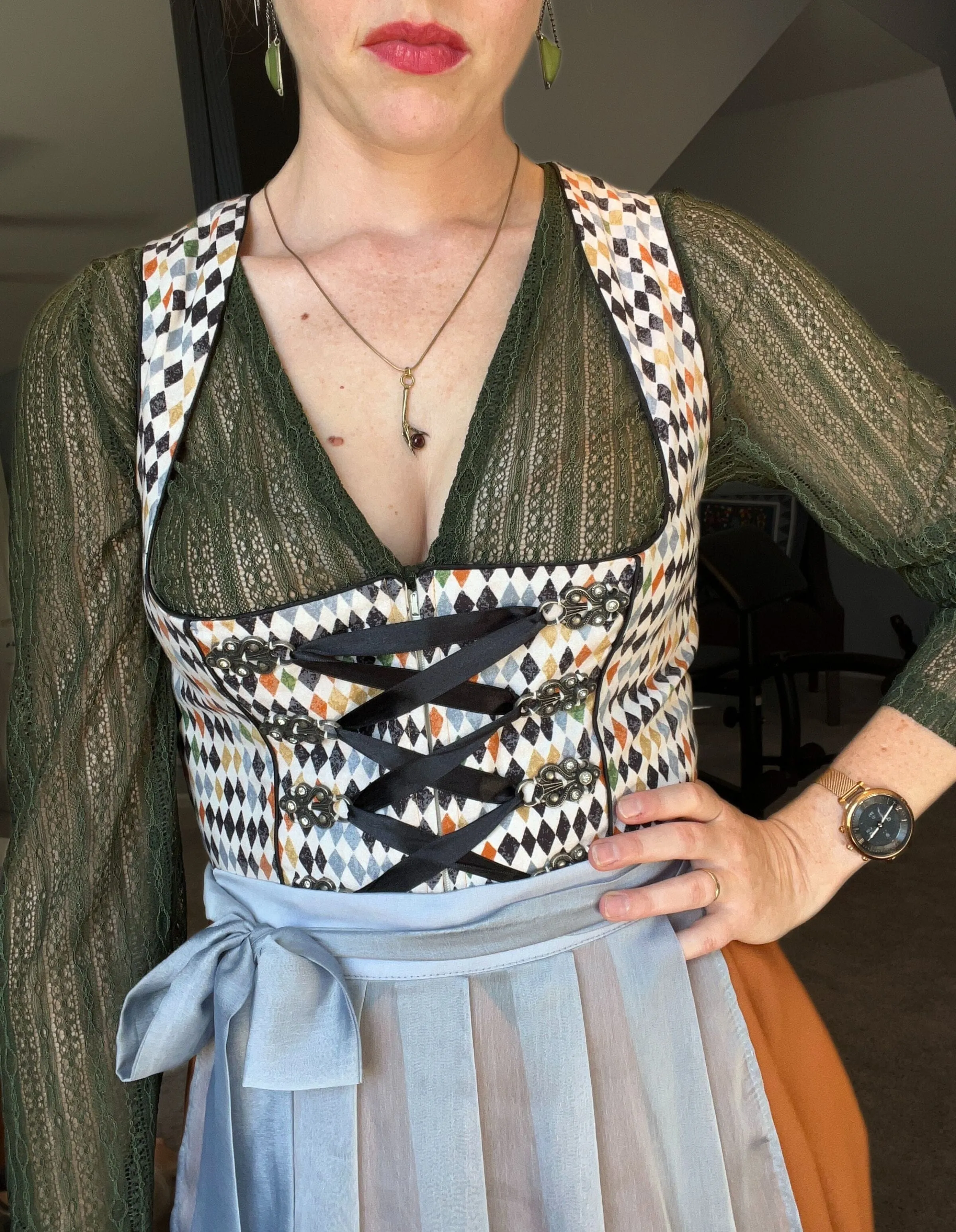 Lace Long Sleeve V-Neck Dirndl Blouse