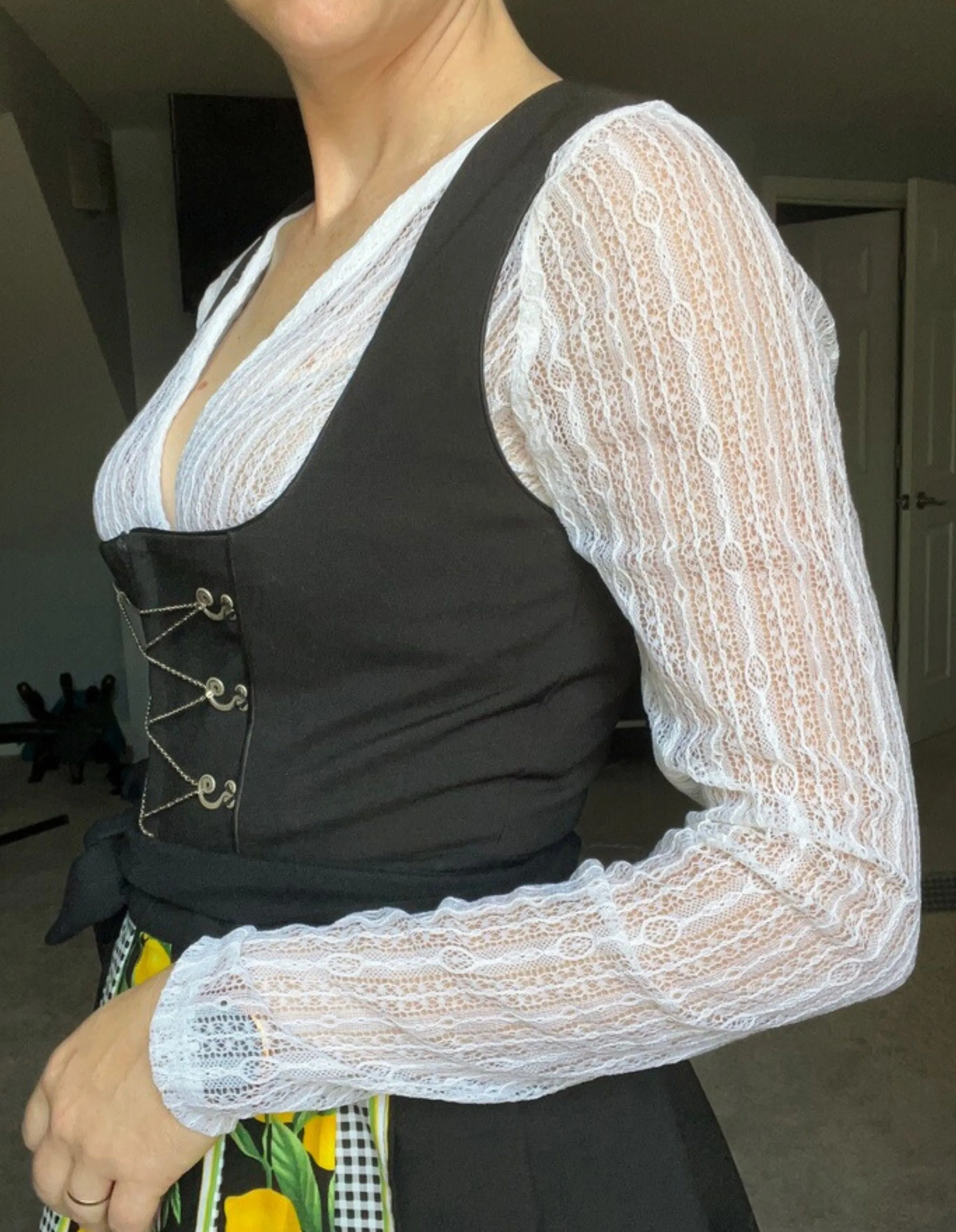 Lace Long Sleeve V-Neck Dirndl Blouse