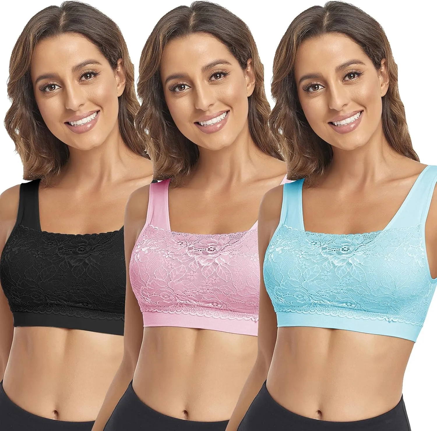 Litthing Lace Bralettes for Women Padded Sports Bra Seamless Plus Size Tank Tops Wirefree Comfort Yoga Cami T Shirt Bras