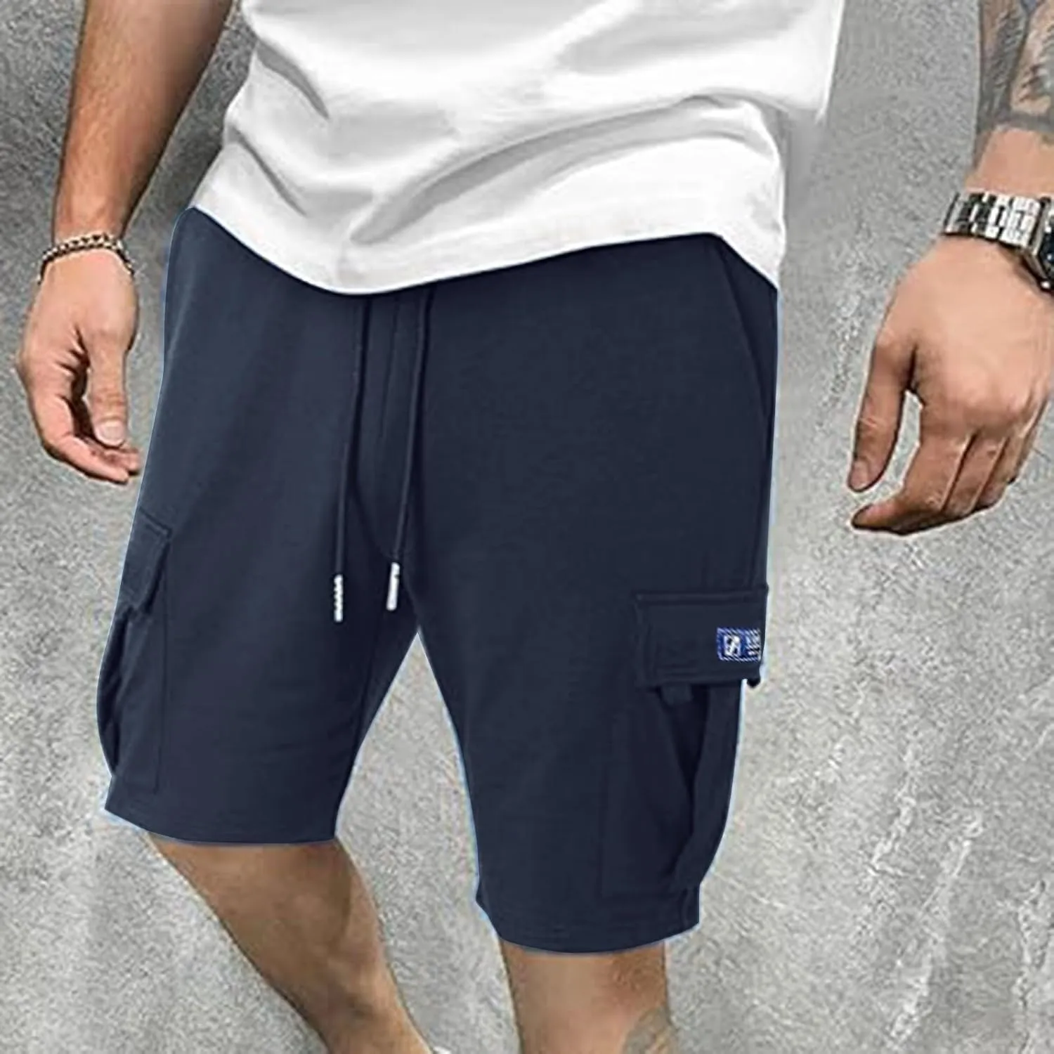 Mens Cargo Sweat Shorts Drawstring Elastic Waist Jogger Shorts Athletic Workout Gym Shorts Summer Trendy Casual Short