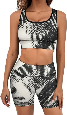 Monochrome Grain Texture Workout Sets for Women 2 Piece Sports Yoga Gym Set Workout Top And Bottom Sets