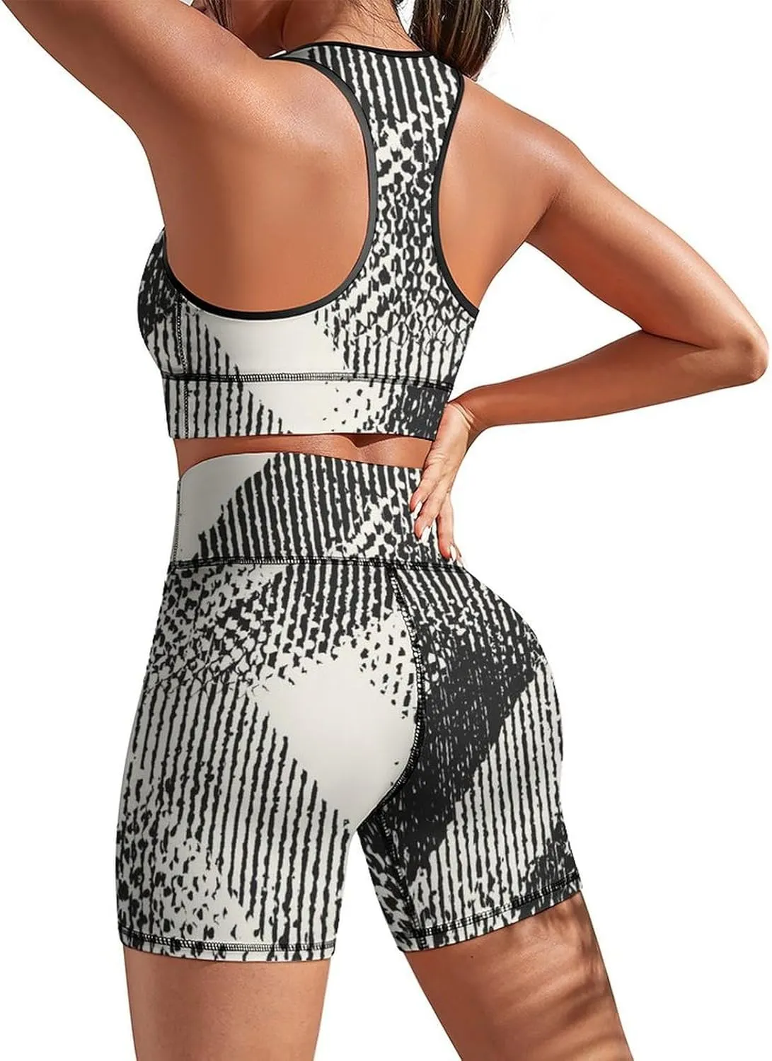 Monochrome Grain Texture Workout Sets for Women 2 Piece Sports Yoga Gym Set Workout Top And Bottom Sets